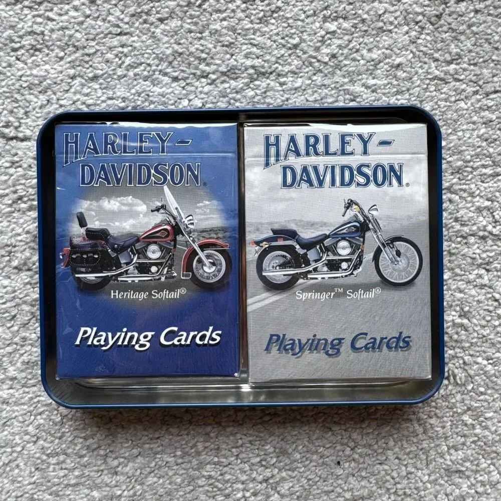 Vintage 2001 Harley Davidson Softail 2 Pack Playing Cards Collectable Tin